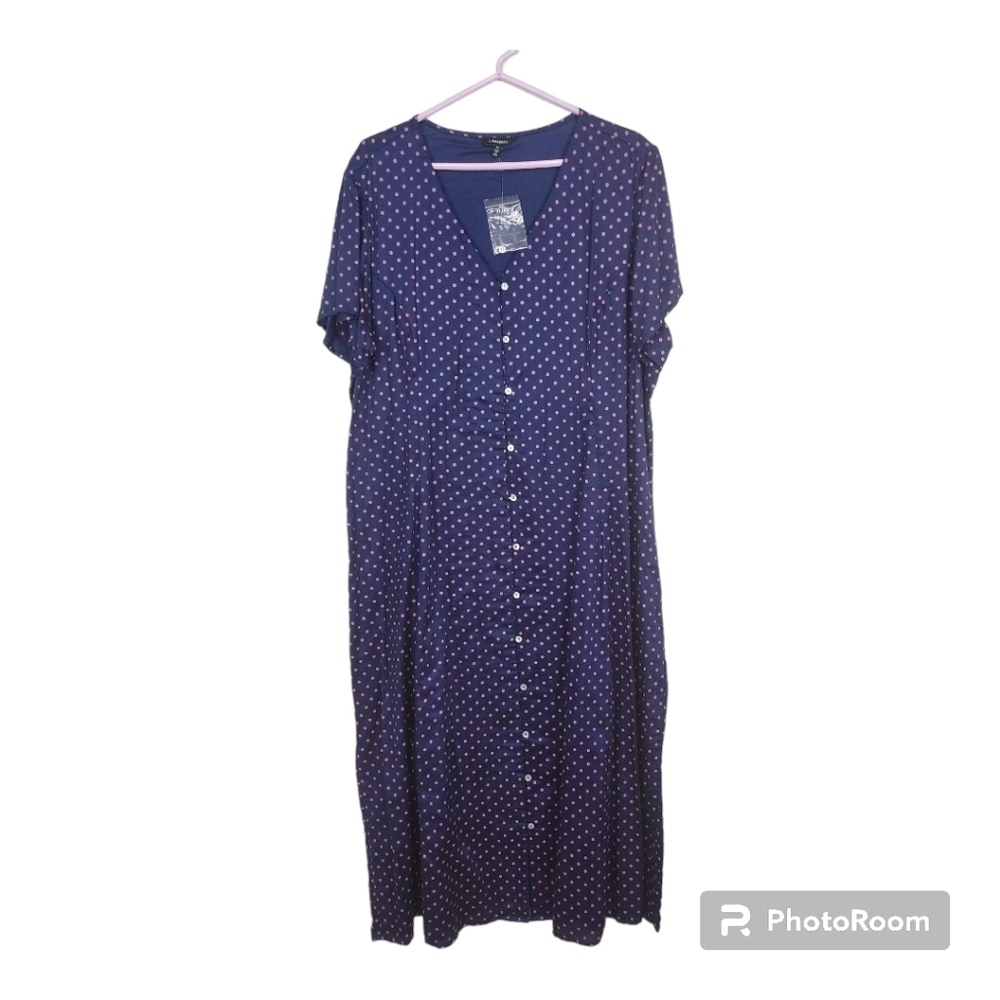 NWOT J. Peterman Polka-dot Blue Short Sleeve Blue Dress Size 22